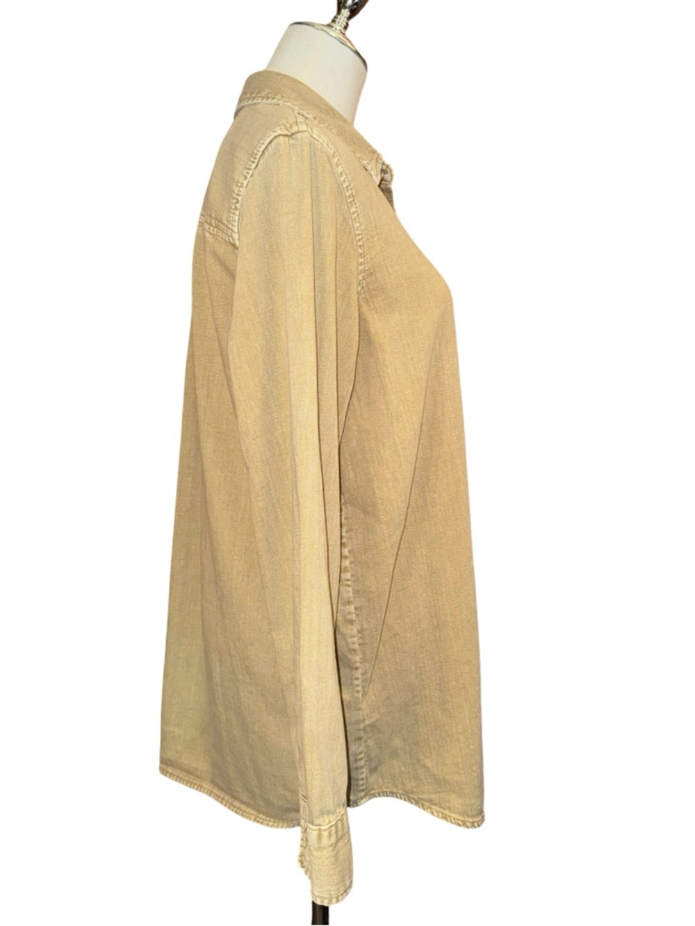 GAP Denim Boyfriend Shirt In New Sand Beige Size Small - Picture 3 of 9
